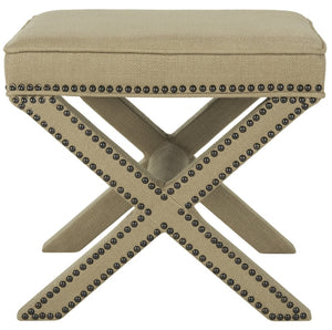 Safavieh Palmer Ottoman – Luxurious Antique Gold X-Bench With Brass Nail Heads For Stylish Living Spaces MCR4589B