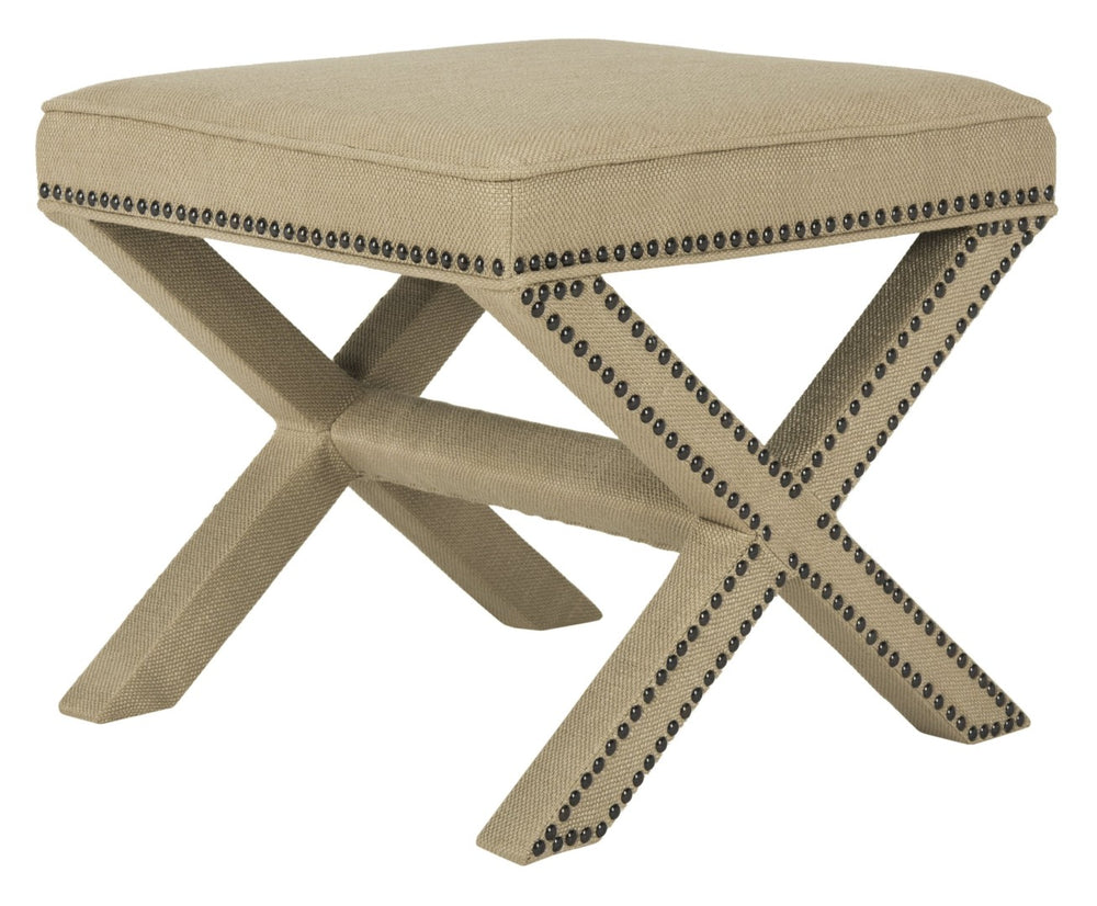Safavieh Palmer Ottoman – Luxurious Antique Gold X-Bench With Brass Nail Heads For Stylish Living Spaces MCR4589B