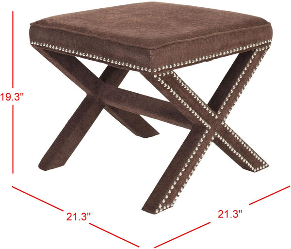 Safavieh Palmer Ottoman - Elegant X-Bench Design With Silver Nail Heads For Versatile Home Seating Solutions Chinchilla Brown MCR4589E
