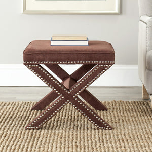 Safavieh Palmer Ottoman - Elegant X-Bench Design With Silver Nail Heads For Versatile Home Seating Solutions Chinchilla Brown MCR4589E