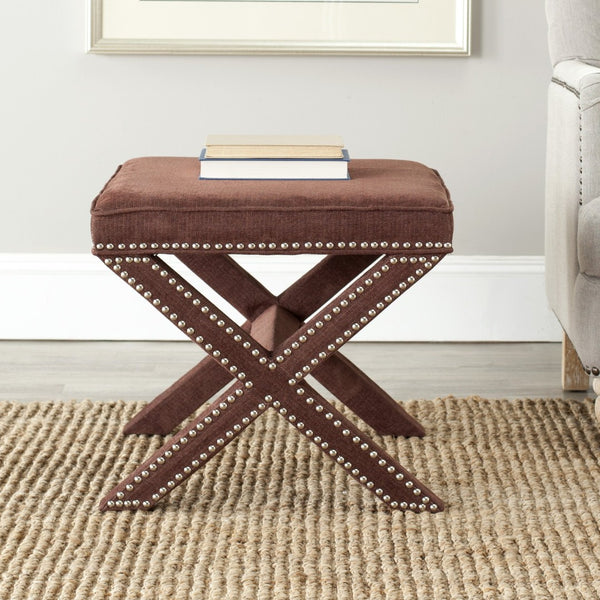 Safavieh Palmer Ottoman - Elegant X-Bench Design With Silver Nail Heads For Versatile Home Seating Solutions Chinchilla Brown MCR4589E
