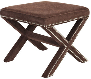 Safavieh Palmer Ottoman - Elegant X-Bench Design With Silver Nail Heads For Versatile Home Seating Solutions Chinchilla Brown MCR4589E