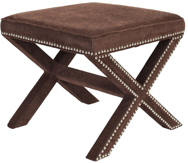 Safavieh Palmer Ottoman - Elegant X-Bench Design With Silver Nail Heads For Versatile Home Seating Solutions Chinchilla Brown MCR4589E