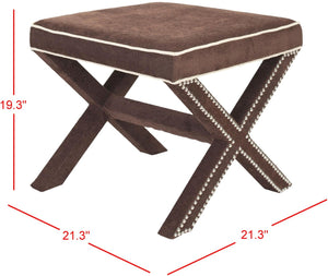 Safavieh Palmer Ottoman - Elegant X-Bench Design With Silver Nail Heads For Versatile Home Seating Solutions Chocolate Brown MCR4589F