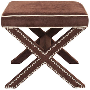 Safavieh Palmer Ottoman - Elegant X-Bench Design With Silver Nail Heads For Versatile Home Seating Solutions Chocolate Brown MCR4589F