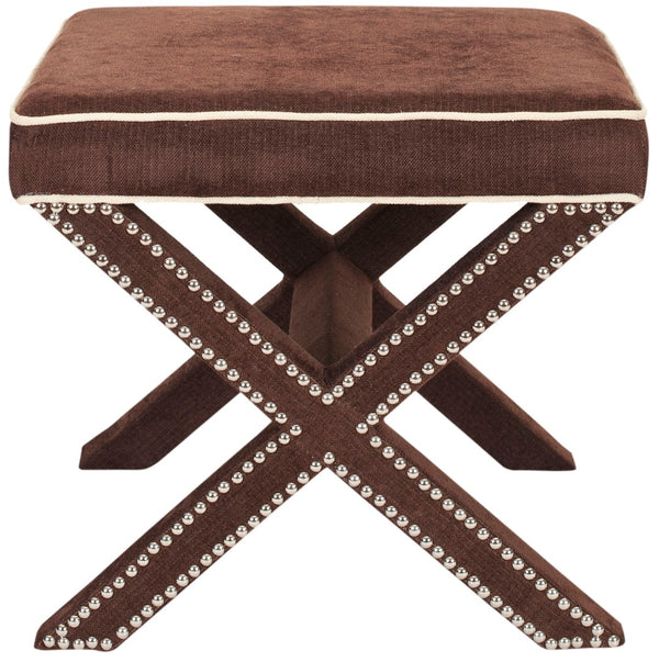 Safavieh Palmer Ottoman - Elegant X-Bench Design With Silver Nail Heads For Versatile Home Seating Solutions Chocolate Brown MCR4589F