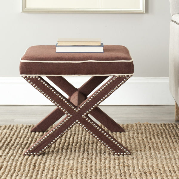 Safavieh Palmer Ottoman - Elegant X-Bench Design With Silver Nail Heads For Versatile Home Seating Solutions Chocolate Brown MCR4589F