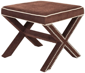 Safavieh Palmer Ottoman - Elegant X-Bench Design With Silver Nail Heads For Versatile Home Seating Solutions Chocolate Brown MCR4589F