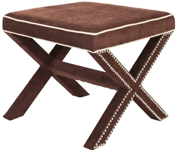 Safavieh Palmer Ottoman - Elegant X-Bench Design With Silver Nail Heads For Versatile Home Seating Solutions Chocolate Brown MCR4589F