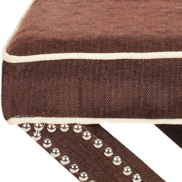 Safavieh Palmer Ottoman - Elegant X-Bench Design With Silver Nail Heads For Versatile Home Seating Solutions Chocolate Brown MCR4589F