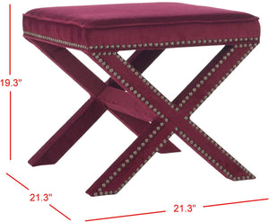 Safavieh Palmer Ottoman – Luxurious Red Velvet With Brass Nail Heads, Versatile Accent For Any Space MCR4589X