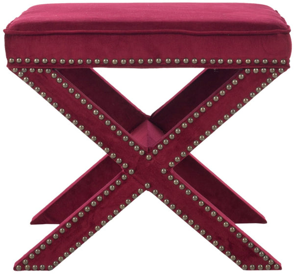 Safavieh Palmer Ottoman – Luxurious Red Velvet With Brass Nail Heads, Versatile Accent For Any Space MCR4589X
