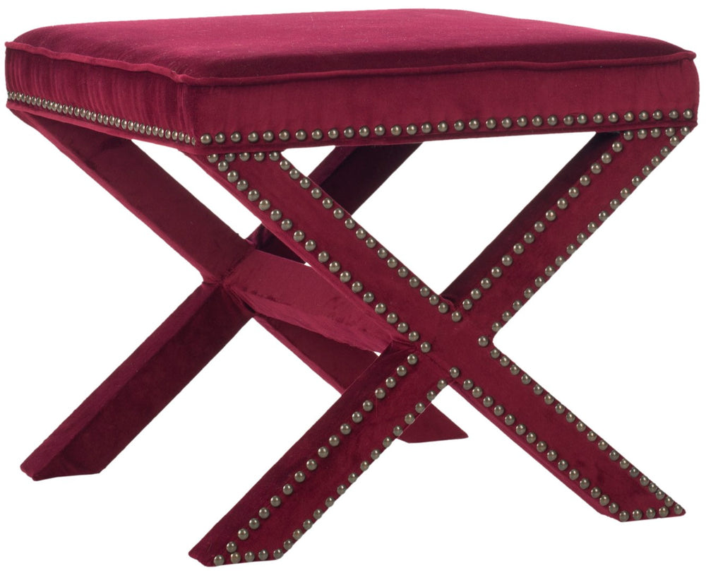 Safavieh Palmer Ottoman – Luxurious Red Velvet With Brass Nail Heads, Versatile Accent For Any Space MCR4589X