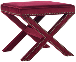 Safavieh Palmer Ottoman – Luxurious Red Velvet With Brass Nail Heads, Versatile Accent For Any Space MCR4589X