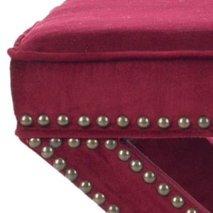 Safavieh Palmer Ottoman – Luxurious Red Velvet With Brass Nail Heads, Versatile Accent For Any Space MCR4589X