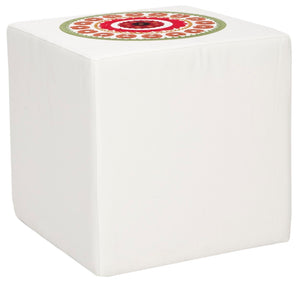 Safavieh Alicia Contemporary Suzani Ottoman - Versatile Accent Seating, Bold Mosaic Design For Modern Spaces MCR4590A