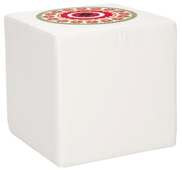 Safavieh Alicia Contemporary Suzani Ottoman - Versatile Accent Seating, Bold Mosaic Design For Modern Spaces MCR4590A
