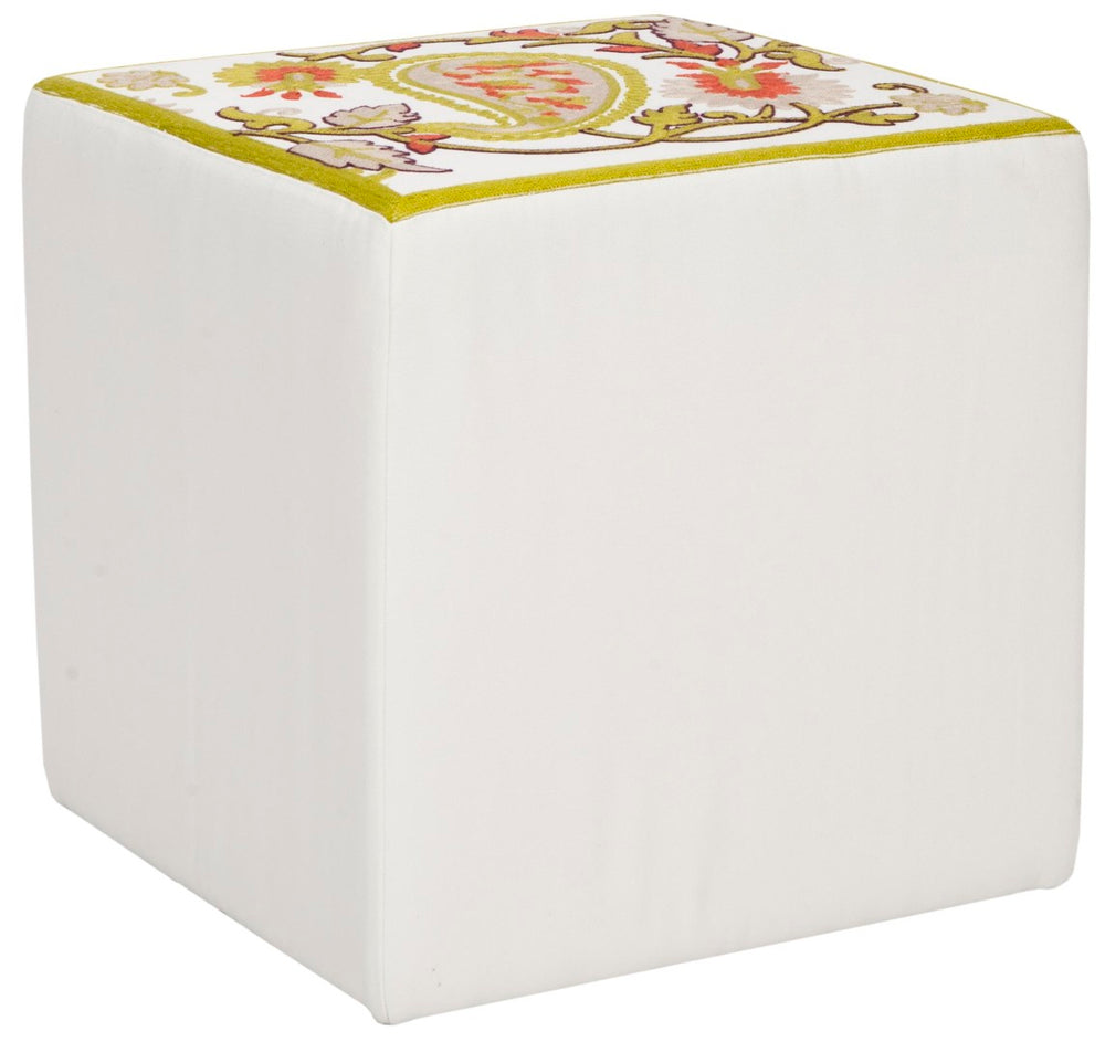 Safavieh Alicia Paisley Vine Ottoman – Elegant Square Footrest & Extra Seating For Modern Living Spaces MCR4590E