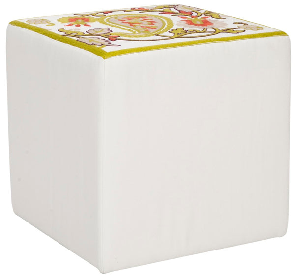 Safavieh Alicia Paisley Vine Ottoman – Elegant Square Footrest & Extra Seating For Modern Living Spaces MCR4590E