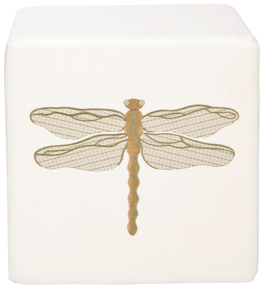 Safavieh Alicia Dragonfly Ottoman - Modern Square Accent Piece With Birchwood Frame & Nature-Inspired Design MCR4590G