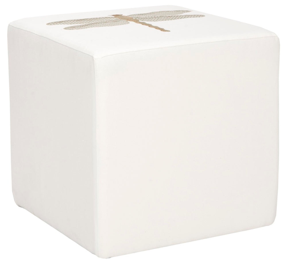 Safavieh Alicia Dragonfly Ottoman - Modern Square Accent Piece With Birchwood Frame & Nature-Inspired Design MCR4590G