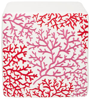 Safavieh Alicia Branch Ottoman - Contemporary Square Accent With Red Botanical Design For Versatile Living Spaces MCR4590H