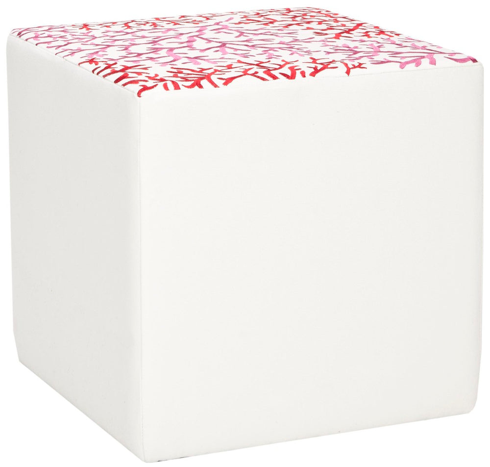 Safavieh Alicia Branch Ottoman - Contemporary Square Accent With Red Botanical Design For Versatile Living Spaces MCR4590H