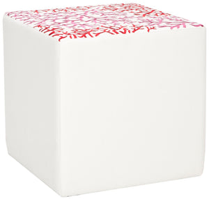 Safavieh Alicia Branch Ottoman - Contemporary Square Accent With Red Botanical Design For Versatile Living Spaces MCR4590H