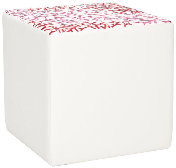 Safavieh Alicia Branch Ottoman - Contemporary Square Accent With Red Botanical Design For Versatile Living Spaces MCR4590H