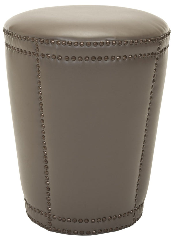 Safavieh Jeramiah Ottoman - Stylish Clay Leather Drum Seat With Brass Nail-Head Trim For Modern Interiors MCR4595B