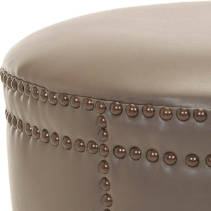Safavieh Jeramiah Ottoman - Stylish Clay Leather Drum Seat With Brass Nail-Head Trim For Modern Interiors MCR4595B