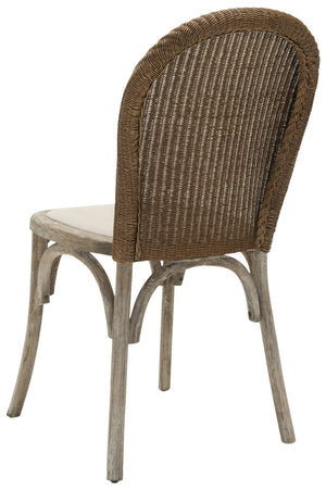 Safavieh KIONI Side Chair in Taupe Linen - Modern Café Style with Woven Wicker Back & Pickled Oak Frame MCR4599A-SET2
