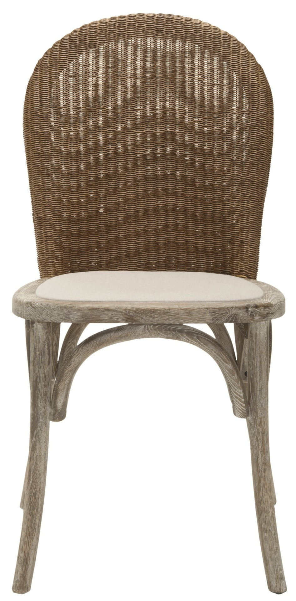 Safavieh KIONI Side Chair in Taupe Linen - Modern Café Style with Woven Wicker Back & Pickled Oak Frame MCR4599A-SET2