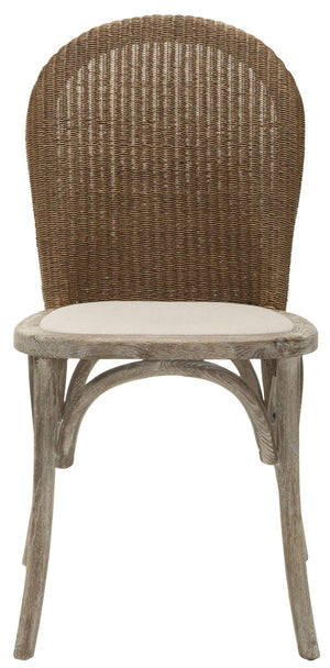 Safavieh KIONI Side Chair in Taupe Linen - Modern Café Style with Woven Wicker Back & Pickled Oak Frame MCR4599A-SET2