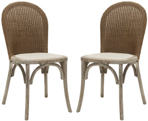 Safavieh KIONI Side Chair in Taupe Linen - Modern Café Style with Woven Wicker Back & Pickled Oak Frame MCR4599A-SET2