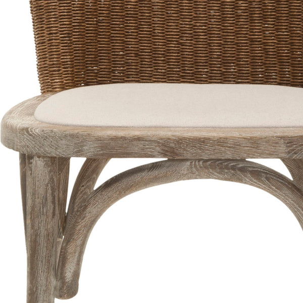 Safavieh KIONI Side Chair in Taupe Linen - Modern Café Style with Woven Wicker Back & Pickled Oak Frame MCR4599A-SET2