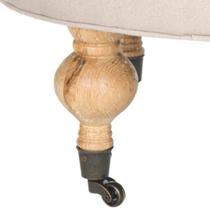 Safavieh Clara Tufted Round Ottoman - Elegant Linen Seat With Solid Wood Base And Smooth-Rolling Casters Taupe MCR4601A