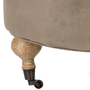 Safavieh Clara Tufted Round Ottoman - Elegant Linen Seat With Solid Wood Base And Smooth-Rolling Casters Mushroom MCR4601E
