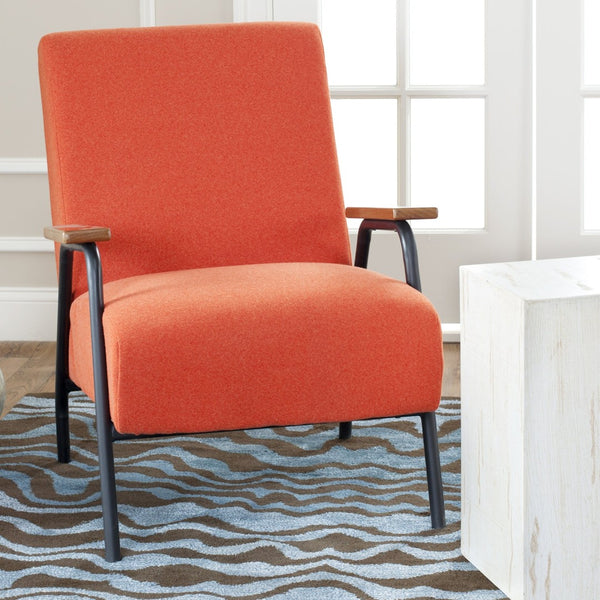 Safavieh Reuben Arm Chair - Mid-Century Modern Accent Chair With Burnt Orange Wool Upholstery & Birch Frame MCR4606B