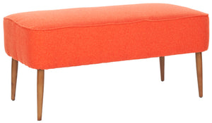 Safavieh Levi Mid-Century Modern Bench With Upholstered Seat And Natural Oak Legs For Stylish Home Decor Burnt Orange / Natural Oak MCR4609A