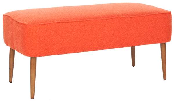 Safavieh Levi Mid-Century Modern Bench With Upholstered Seat And Natural Oak Legs For Stylish Home Decor Burnt Orange / Natural Oak MCR4609A