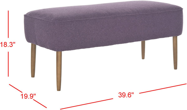 Safavieh Levi Mid-Century Modern Bench With Upholstered Seat And Natural Oak Legs For Stylish Home Decor Plum MCR4609C