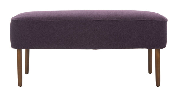 Safavieh Levi Mid-Century Modern Bench With Upholstered Seat And Natural Oak Legs For Stylish Home Decor Plum MCR4609C