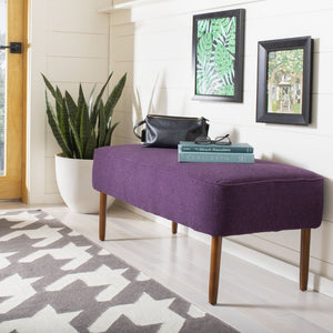 Safavieh Levi Mid-Century Modern Bench With Upholstered Seat And Natural Oak Legs For Stylish Home Decor Plum MCR4609C