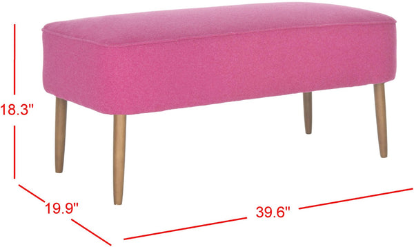 Safavieh Levi Mid-Century Modern Bench With Upholstered Seat And Natural Oak Legs For Stylish Home Decor Berry MCR4609D