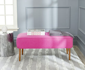 Safavieh Levi Mid-Century Modern Bench With Upholstered Seat And Natural Oak Legs For Stylish Home Decor Berry MCR4609D