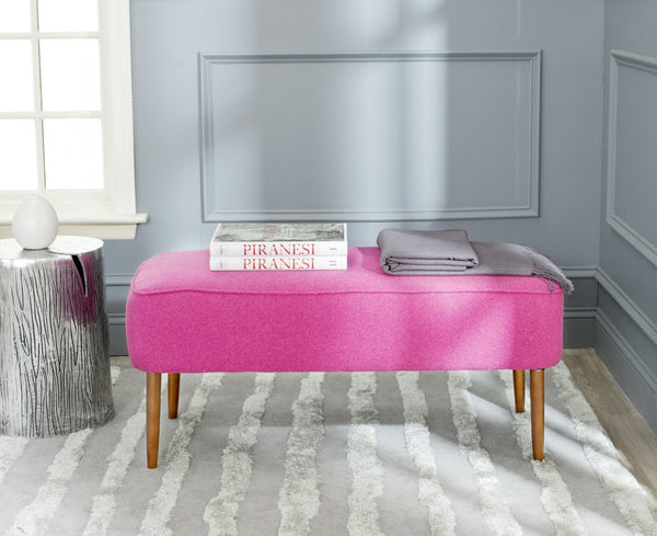 Safavieh Levi Mid-Century Modern Bench With Upholstered Seat And Natural Oak Legs For Stylish Home Decor Berry MCR4609D