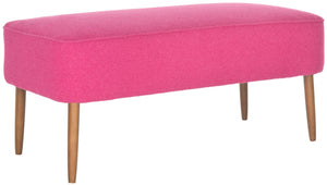 Safavieh Levi Mid-Century Modern Bench With Upholstered Seat And Natural Oak Legs For Stylish Home Decor Berry MCR4609D