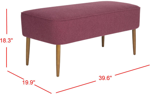 Safavieh Levi Mid-Century Modern Bench With Upholstered Seat And Natural Oak Legs For Stylish Home Decor Maroon MCR4609F