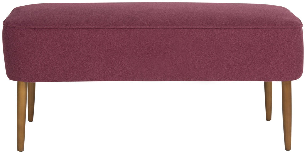 Safavieh Levi Mid-Century Modern Bench With Upholstered Seat And Natural Oak Legs For Stylish Home Decor Maroon MCR4609F